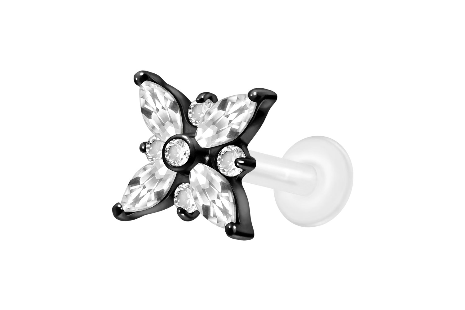 PTFE Labret Piercing mit Innengewinde + Titan-Aufsatz KRISTALLSTERN